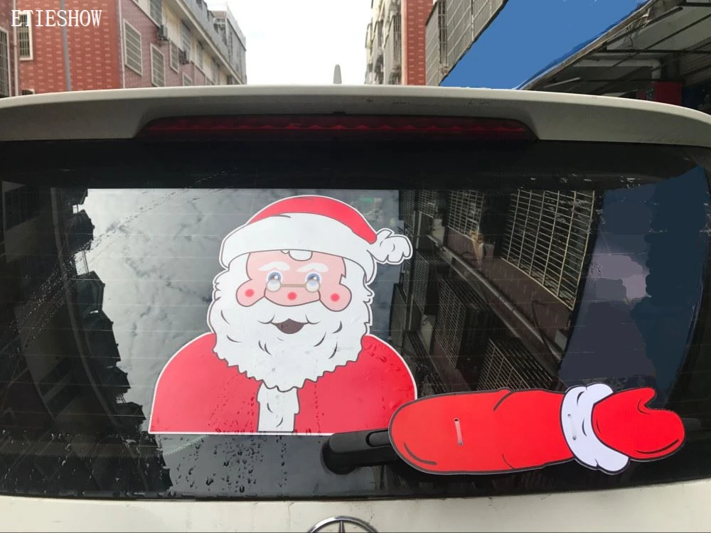 Christmas Waving Santa Claus Tags Decals Wiper Sticker Car Window Decors