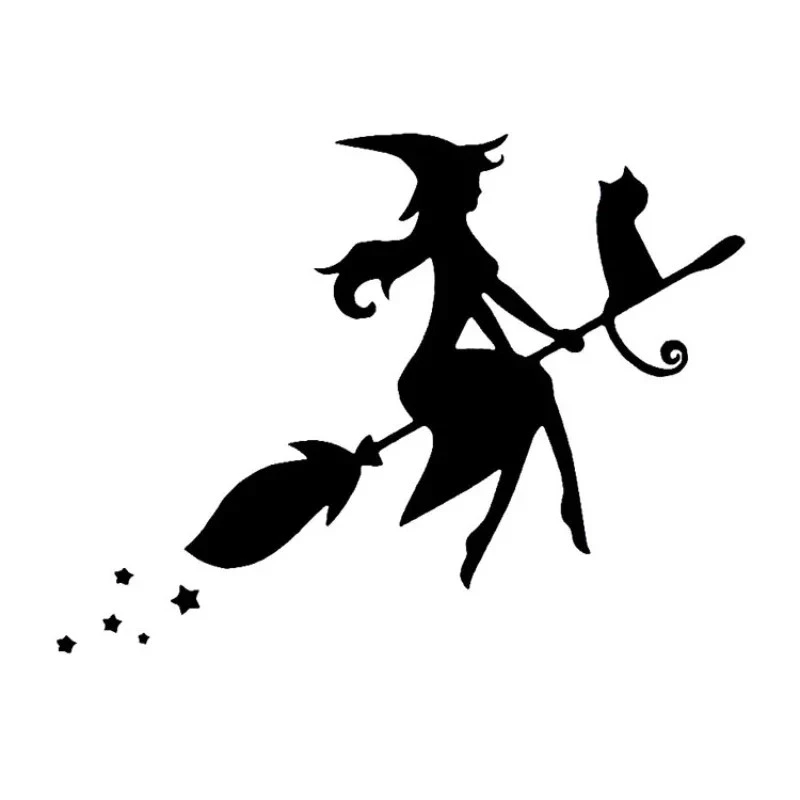 Flying Broom Witch Beauty Sticker Cat Vinyl Secal