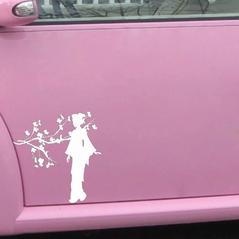 Geisha Japanese Girl Sakura Tree Sticker