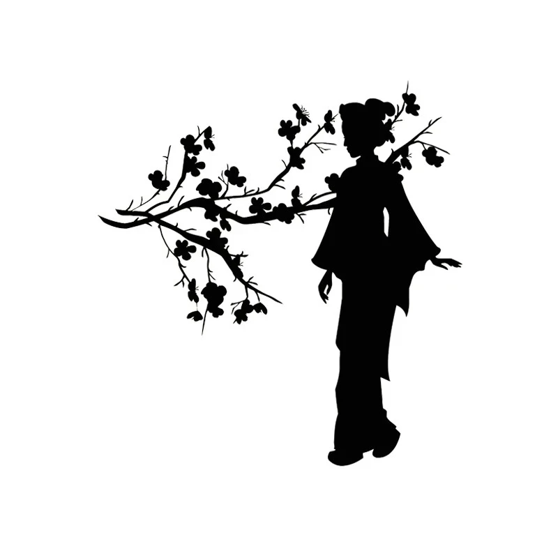Geisha Japanese Girl Sakura Tree Sticker factory