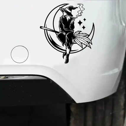 Magic Witch Seating On The Moon Bumper Sticker