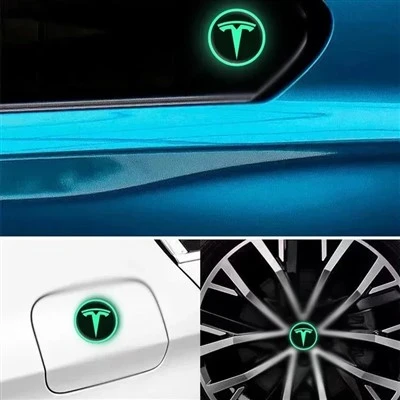 Tesla Cars Glow - في - ملصق محور العجلة الداكن -